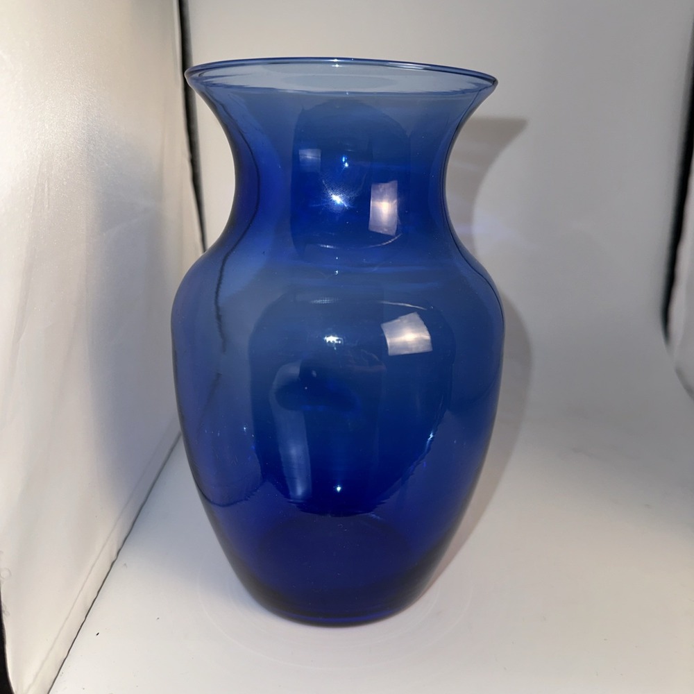 Cobalt Blue Glass Vase 8" Tall 4.75" Diameter Vase Hand Blown Vintage MCM